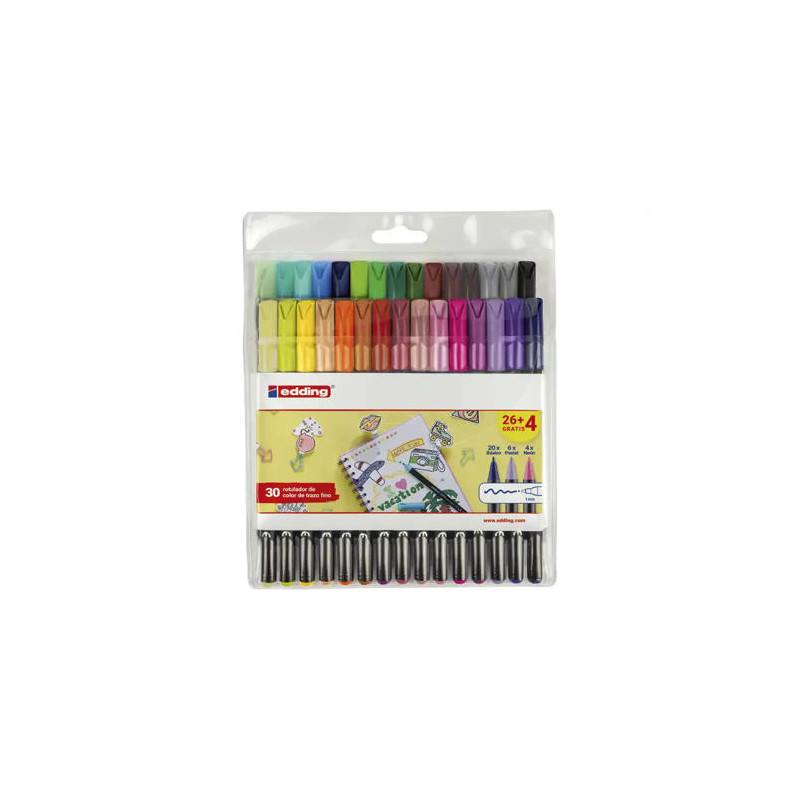 ROTULADOR EDDING PUNTA FIBRA 1200 PACK DE 26 UNIDADES + 4 UNIDADES GRATIS COLORES CLASICOS/NEON/PAST