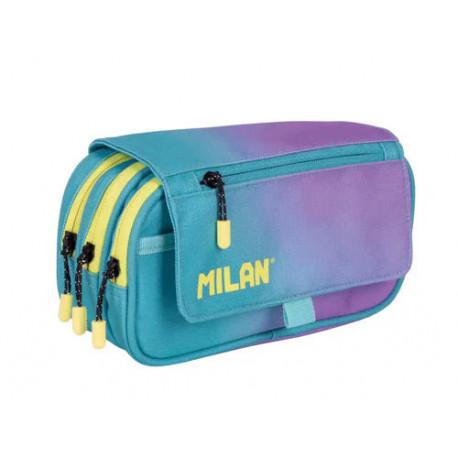 ESTUCHE PORTATODO MILAN SUNSET 4 CREMALLERAS CON SOLAPA TURQUESA 240X130X80 MM