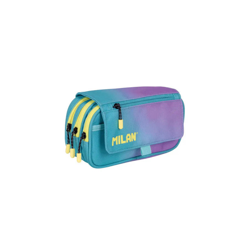 ESTUCHE PORTATODO MILAN SUNSET 4 CREMALLERAS CON SOLAPA TURQUESA 240X130X80 MM