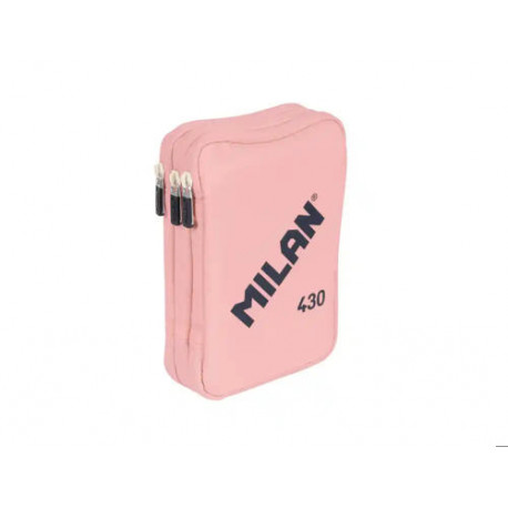 PLUMIER ESCOLAR MILAN 430 SINCE 1918 TRIPLE CREMALLERA CON ACCESORIOS COLOR ROSA 200X75X135 MM
