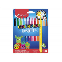 ROTULADOR MAPED COLOR PEPS LONG LIFE LAVABLE PUNTA MEDIA CAJA DE 12 UNIDADES COLORES SURTIDOS