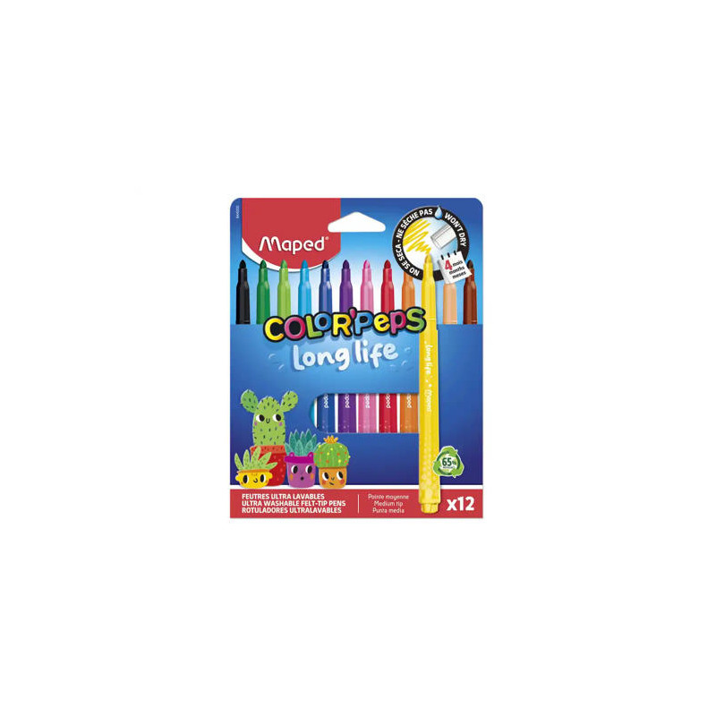 ROTULADOR MAPED COLOR PEPS LONG LIFE LAVABLE PUNTA MEDIA CAJA DE 12 UNIDADES COLORES SURTIDOS