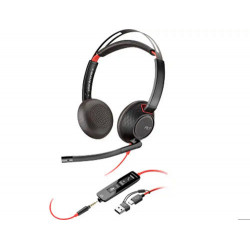 AURICULARES POLY CON CABLE BLACKWIRE 5220 USB-C CONEXION 3,5 MM ADAPTADOR USB-C/A