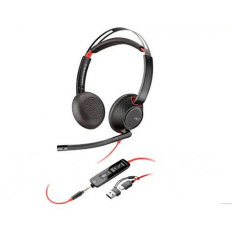 AURICULARES POLY CON CABLE BLACKWIRE 5220 USB-C CONEXION 3,5 MM ADAPTADOR USB-C/A