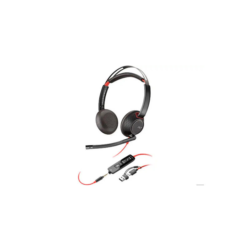 AURICULARES POLY CON CABLE BLACKWIRE 5220 USB-C CONEXION 3,5 MM ADAPTADOR USB-C/A