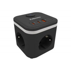 REGLETA FELLOWES CUBO MULTIENCHUFES 3 TOMAS CORRIENTE + 2XUSB C + A USB A COLOR NEGRO