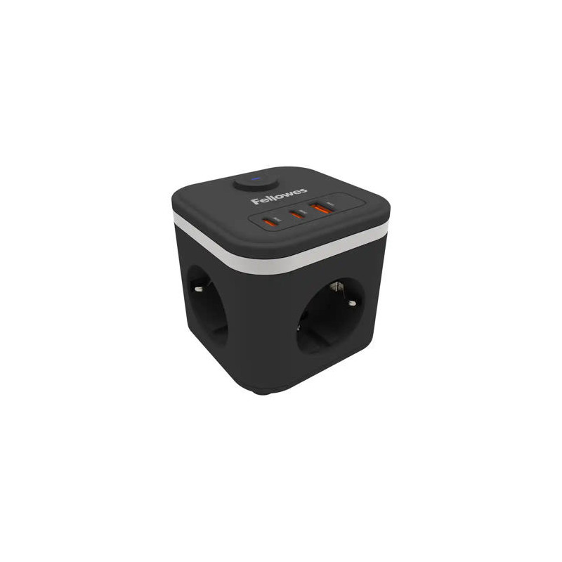 REGLETA FELLOWES CUBO MULTIENCHUFES 3 TOMAS CORRIENTE + 2XUSB C + A USB A COLOR NEGRO