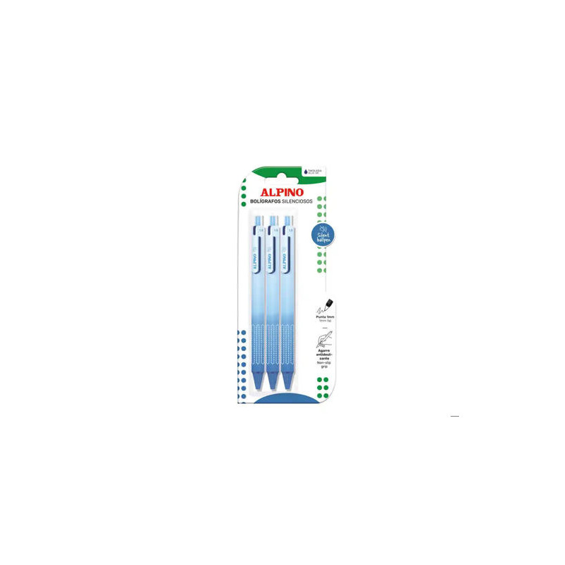 BOLIGRAFO ALPINO SILENCIOSO AGARRE ANTIDESLIZANTE TINTA AZUL PUNTA 1 MM BLISTER DE 3 UNIDADES