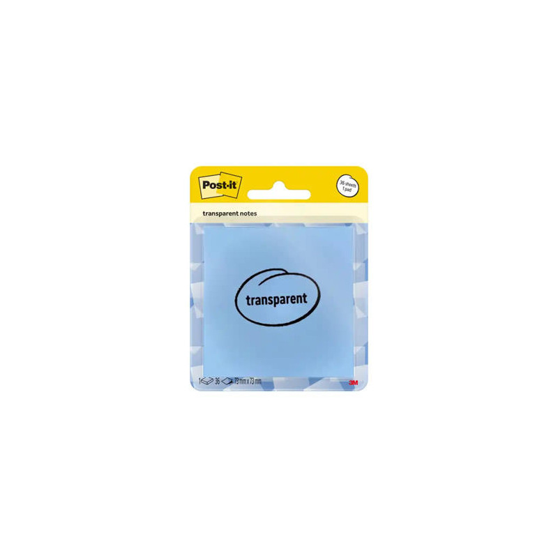 BLOC DE NOTAS ADHESIVAS QUITA Y PON POST-IT 73X73 MM 36 HOJAS TRANSPARENTE AZUL LAVADO VAQUERO
