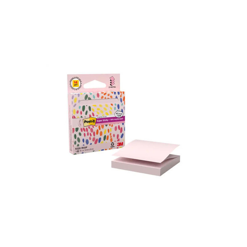 BLOC DE NOTAS ADHESIVAS QUITA Y PON POST IT Z-NOTAS SUPER STICKY 100% PEFC 76X76 MM DISPENSADOR 90 H