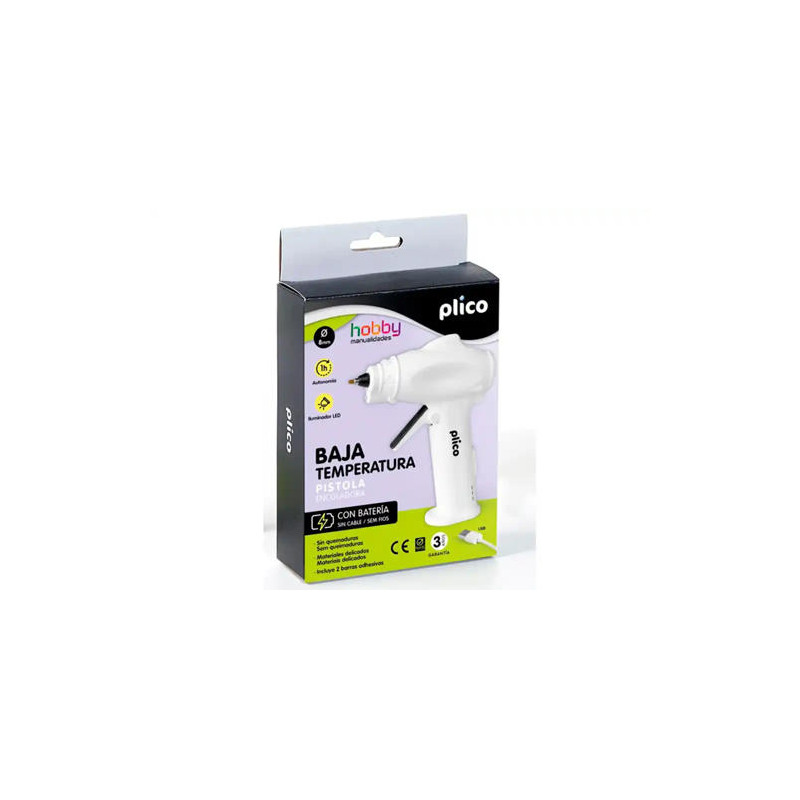 PISTOLA DE SILICONA MINI PLICO BAJA TEMPERATURA CON BATERIA Y LED 25W