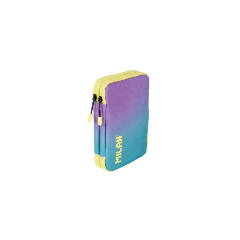 PLUMIER ESCOLAR MILAN COLECCION SUNSET DOBLE CREMALLERA CON ACCESORIOS COLOR TURQUESA 198X143X40 MM