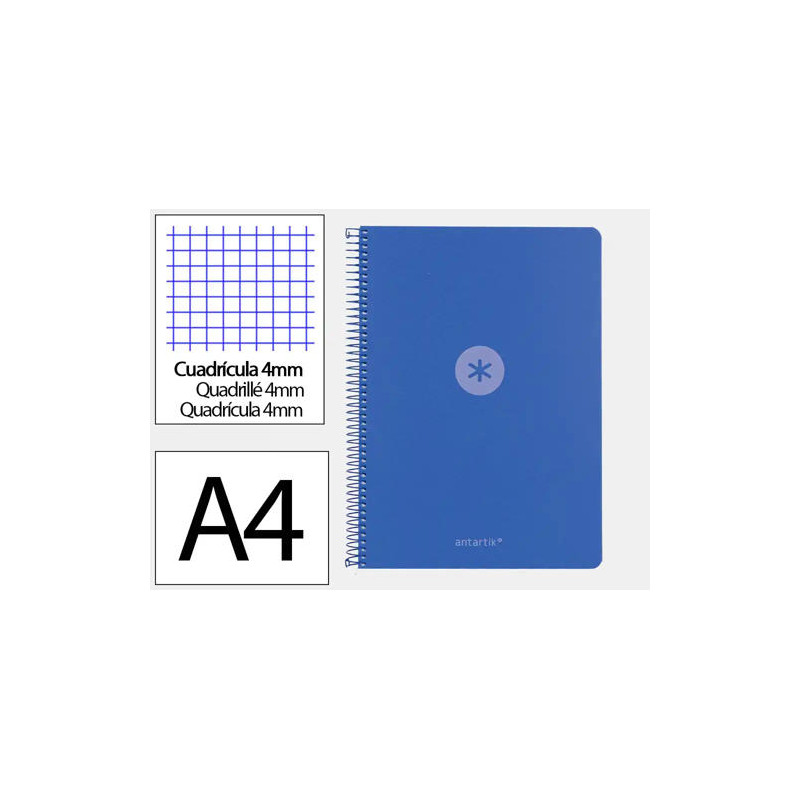 CUADERNO ESPIRAL ANTARTIK A4 TAPA FOAM 80H 90GR CUADRO 4MM CON MARGEN COLOR AZUL