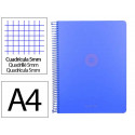 CUADERNO ESPIRAL ANTARTIK MICRO A4 TAPA FOAM 120H 90GR CUADRO 5MM 5 BANDAS 4 TALADROS COLOR AZUL