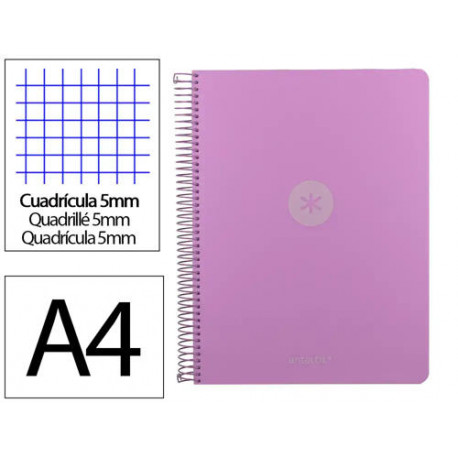 CUADERNO ESPIRAL ANTARTIK MICRO A4 TAPA FOAM 120H 90GR CUADRO 5MM 5 BANDAS 4 TALADROS COLOR LAVANDA
