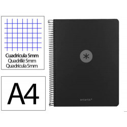 CUADERNO ESPIRAL ANTARTIK MICRO A4 TAPA FOAM 120H 90GR CUADRO 5MM 5 BANDAS 4 TALADROS COLOR NEGRO