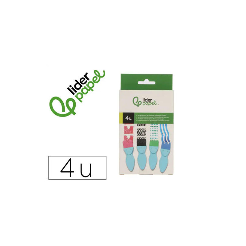 ESPONJA MANUALIDADES LIDERPAPEL PINCEL CON FORMAS GOMA EVA CAJA CON 4 UNIDADES