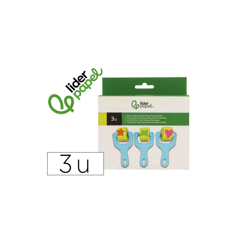 ESPONJA MANUALIDADES LIDERPAPEL RODILLO CON FORMAS GOMA EVA CAJA CON 3 UNIDADES