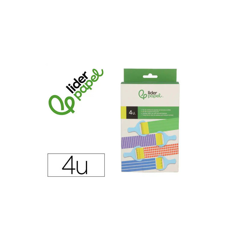 ESPONJA MANUALIDADES LIDERPAPEL RODILLO CON TEXTURAS GOMA FOAM CAJA CON 4 UNIDADES