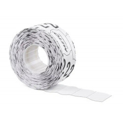 ETIQUETAS METO ONDULADAS 26X12 MM BLANCA LISA ADHESIVO REMOVIBLE ROLLO DE 1000 UNIDADES