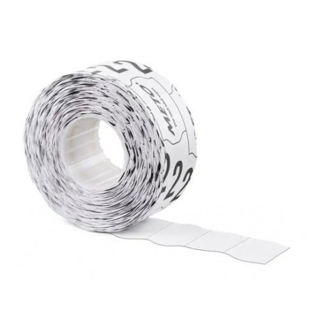 ETIQUETAS METO ONDULADAS 26X12 MM BLANCA LISA ADHESIVO REMOVIBLE ROLLO DE 1000 UNIDADES