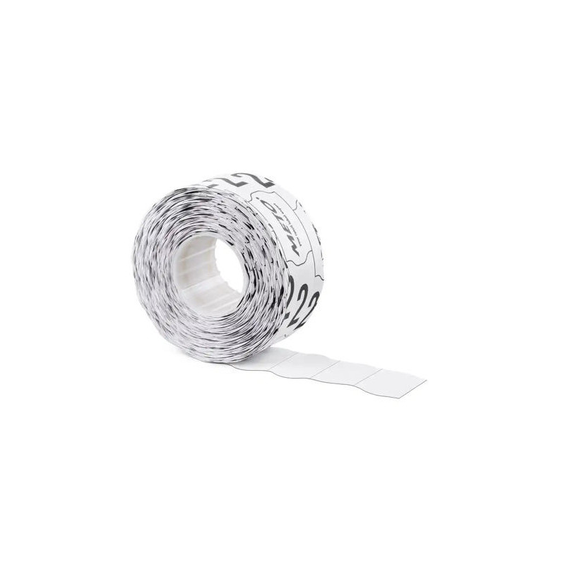 ETIQUETAS METO ONDULADAS 26X12 MM BLANCA LISA ADHESIVO REMOVIBLE ROLLO DE 1000 UNIDADES