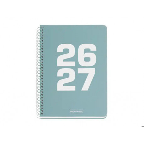 AGENDA ESPIRAL ESCOLAR MIQUELRIUS PLUS BASIC TAPA CARTON DIN A5 DIA PAGINA 26-27 VERDE