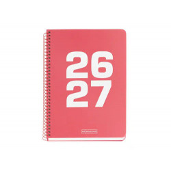 AGENDA ESPIRAL ESCOLAR MIQUELRIUS PLUS BASIC TAPA CARTON DIN A5 DIA PAGINA 26-27 CORAL