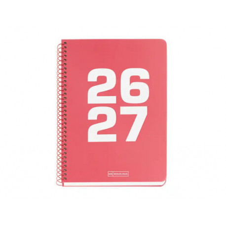 AGENDA ESPIRAL ESCOLAR MIQUELRIUS PLUS BASIC TAPA CARTON DIN A5 DIA PAGINA 26-27 CORAL