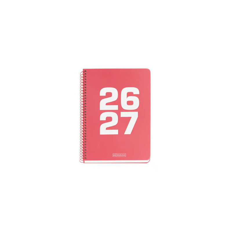 AGENDA ESPIRAL ESCOLAR MIQUELRIUS PLUS BASIC TAPA CARTON DIN A5 DIA PAGINA 26-27 CORAL