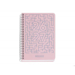 AGENDA ESPIRAL ESCOLAR MIQUELRIUS ACTIVA TAPA CARTON FORRADO OCTAVO SEMANA VISTA 26-27 ROSA