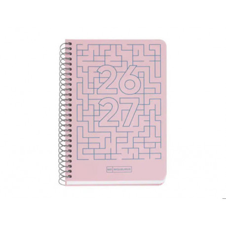 AGENDA ESPIRAL ESCOLAR MIQUELRIUS ACTIVA TAPA CARTON FORRADO OCTAVO SEMANA VISTA 26-27 ROSA