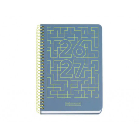 AGENDA ESPIRAL ESCOLAR MIQUELRIUS ACTIVA TAPA CARTON FORRADO OCTAVO SEMANA VISTA 26-27 AZUL