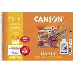 BLOC DIBUJO ESPIRAL CANSON 23X32,5 CM MICROPERFORADO LISO 20 HOJAS 150 G + COLA BLANCA GIOTTO VINILI