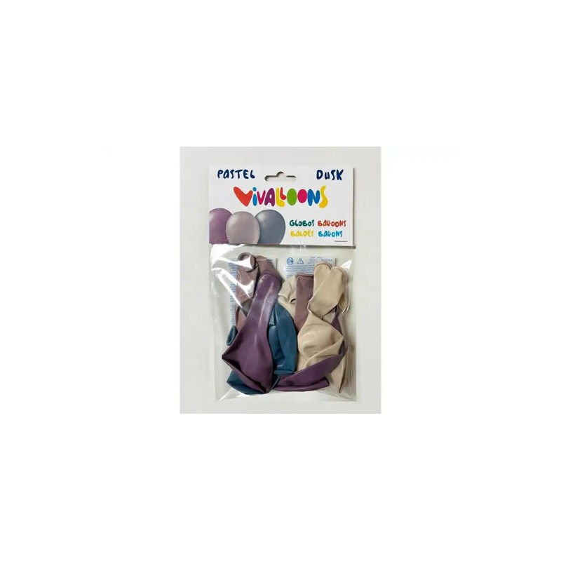 GLOBO 100% LATEX BIODEGRADABLE VIVALLOONS PASTEL DUSK COLORES SURTIDOS BOLSA DE 12 UNIDADES COLORES