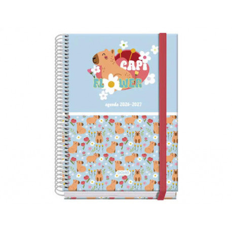 AGENDA ESPIRAL ESCOLAR DOHE A5 TAPA CARTON FORRADO 26-27 SEMANA VISTA CAPI FLOWER