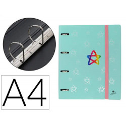 CARPETA 4 ANILLAS 40 MM MIXTAS MARIOLA POLYFOAM DIN A4 SIN RECAMBIO PASTEL ESTRELLAS