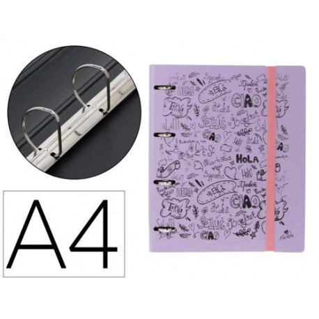 CARPETA 4 ANILLAS 40 MM MIXTAS MARIOLA POLYFOAM DIN A4 SIN RECAMBIO PASTEL HOLA
