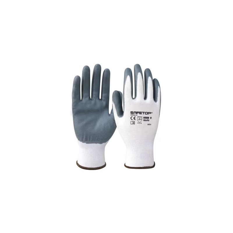 GUANTES DE NITRILO SAFETOP NITRI-FIT SINTETICO SOLIDO GRIS SIN COSTURA TALLA 9