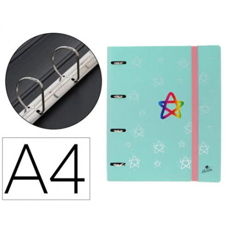 CARPETA 4 ANILLAS 40 MM MIXTAS MARIOLA POLYFOAM DIN A4 SIN RECAMBIO PASTEL ESTRELLAS