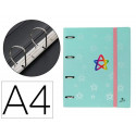 CARPETA 4 ANILLAS 40 MM MIXTAS MARIOLA POLYFOAM DIN A4 SIN RECAMBIO PASTEL ESTRELLAS