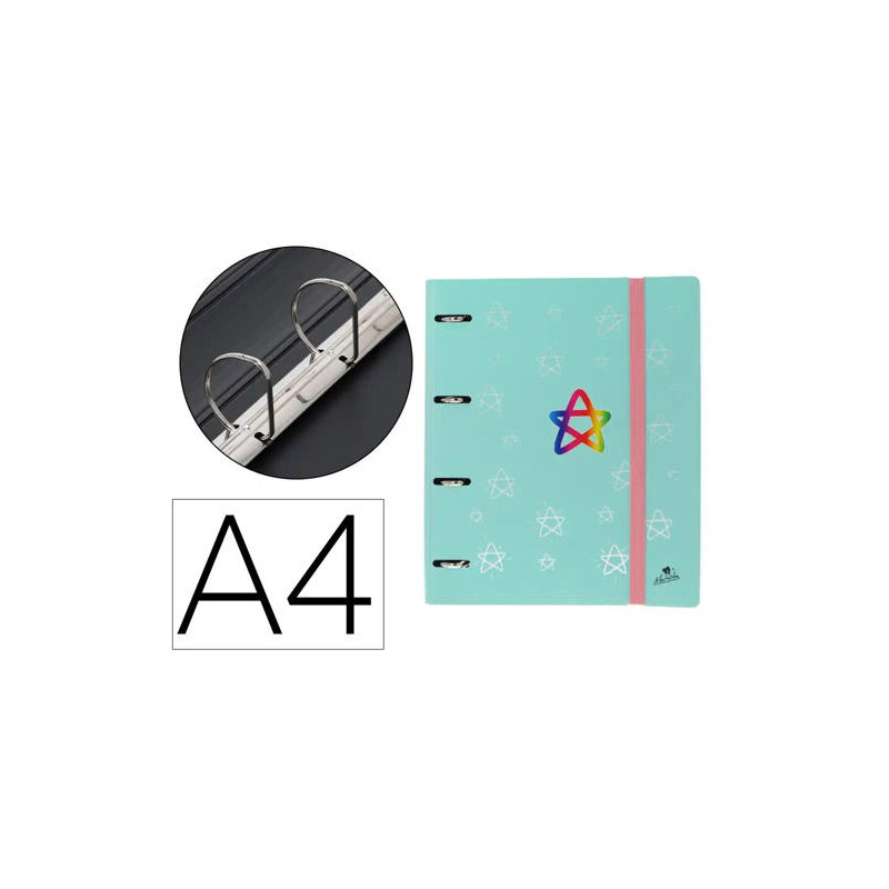CARPETA 4 ANILLAS 40 MM MIXTAS MARIOLA POLYFOAM DIN A4 SIN RECAMBIO PASTEL ESTRELLAS