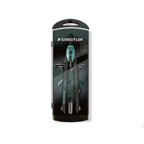 COMPAS STAEDTLER NORIS 555 CON HUSILLO Y RUEDA CENTRAL SIN ALARGADERA TUBO DE MINAS Y AGUJA COLOR VE