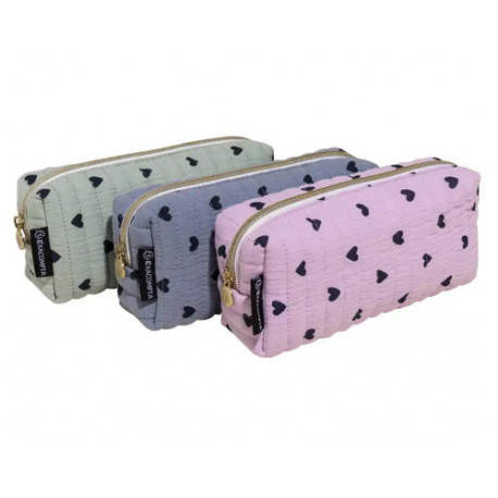 ESTUCHE PORTATODO EXACOMPTA ALGODON RECTANGULAR UNA CREMALLERA CORAZONES 210X60X95 MM