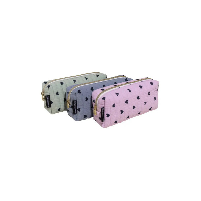 ESTUCHE PORTATODO EXACOMPTA ALGODON RECTANGULAR UNA CREMALLERA CORAZONES 210X60X95 MM
