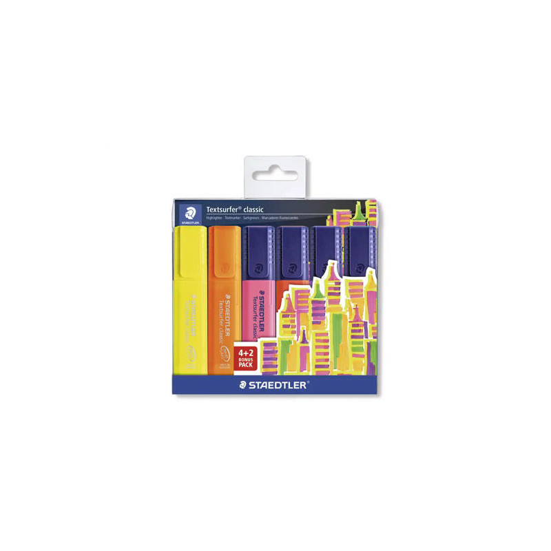 ROTULADOR STAEDTLER TEXTSURFER 364 ESTUCHE DE 4 UNIDADES COLORES SURTIDAS + 2 UNIDADES RAINBOW REGAL