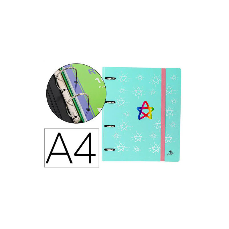 CARPETA 4 ANILLAS 40 MM MIXTAS MARIOLA POLYFOAM DIN A4 CON RECAMBIO 100 H 90 GR SEPARADORES 6 POSICI