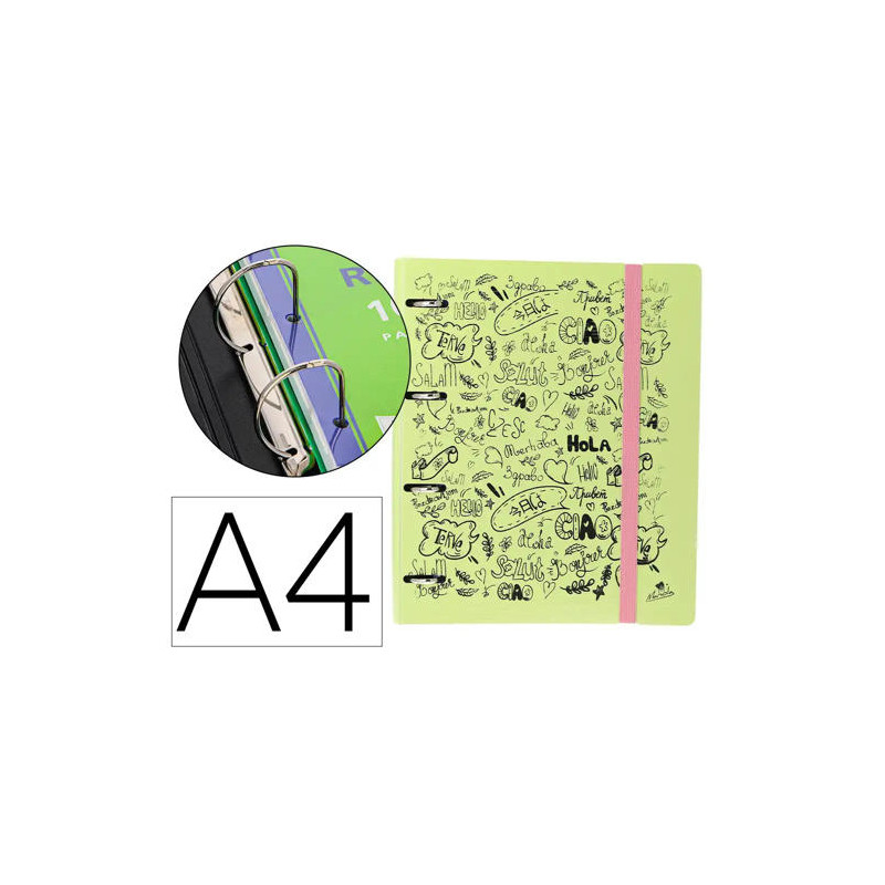CARPETA 4 ANILLAS 40 MM MIXTAS MARIOLA POLYFOAM DIN A4 CON RECAMBIO 100 H 90 GR SEPARADORES 6 POSICI