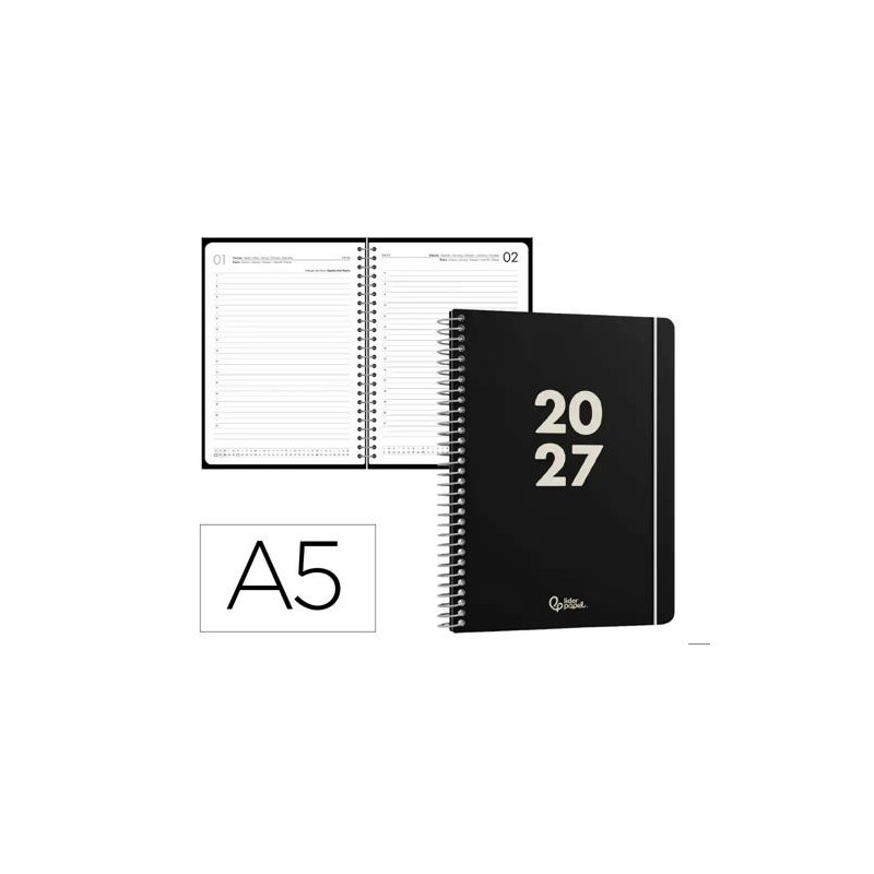 AGENDA OFICINA LIDERPAPEL 2027 ESPIRAL BASIC DIA PAGINA A5 BILINGUE 60G PAPEL FSC DESIGN 1