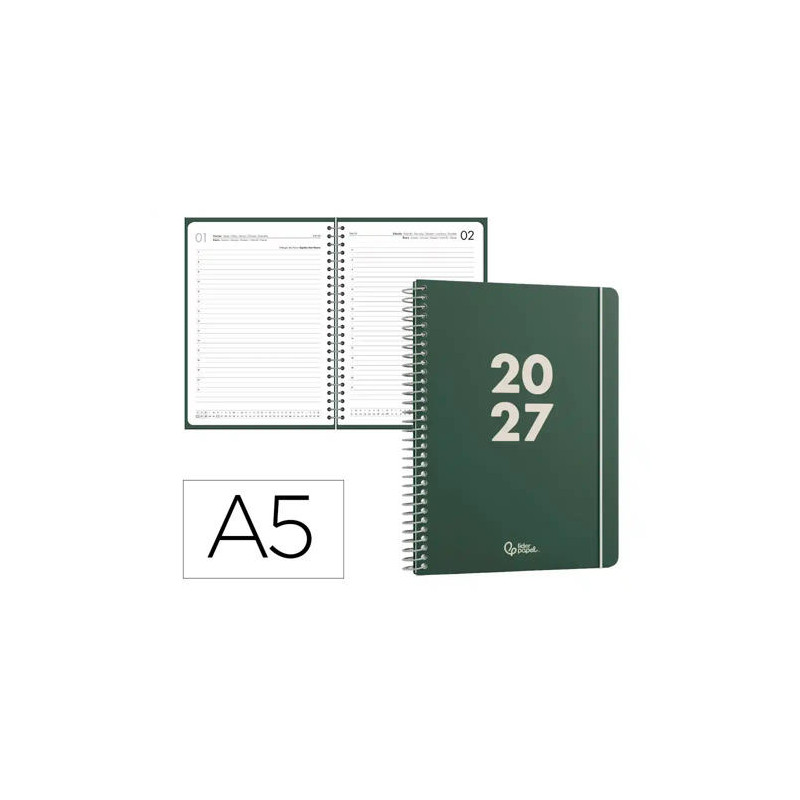 AGENDA OFICINA LIDERPAPEL 2027 ESPIRAL BASIC DIA PAGINA A5 BILINGUE 60G PAPEL FSC DESIGN 4